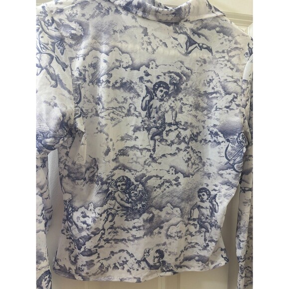 MOTEL KELLY SHIRT 20'S CHERUB WHITE BLUE long sleeve CROP top blouse S - Picture 11 of 11